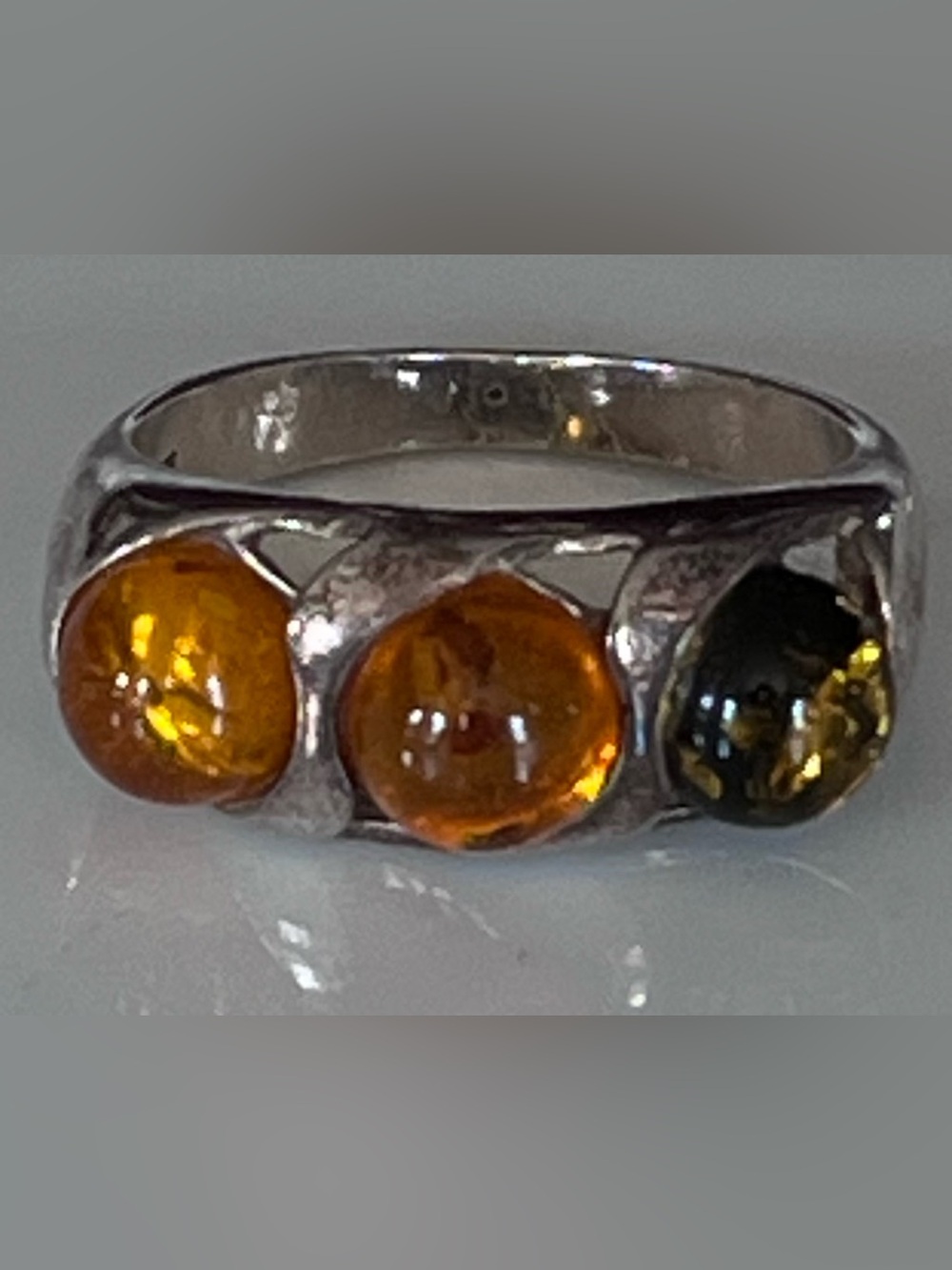 Amber Cabochon 925 Sterling Silvee Ring - Orange Amber Gemstone 6